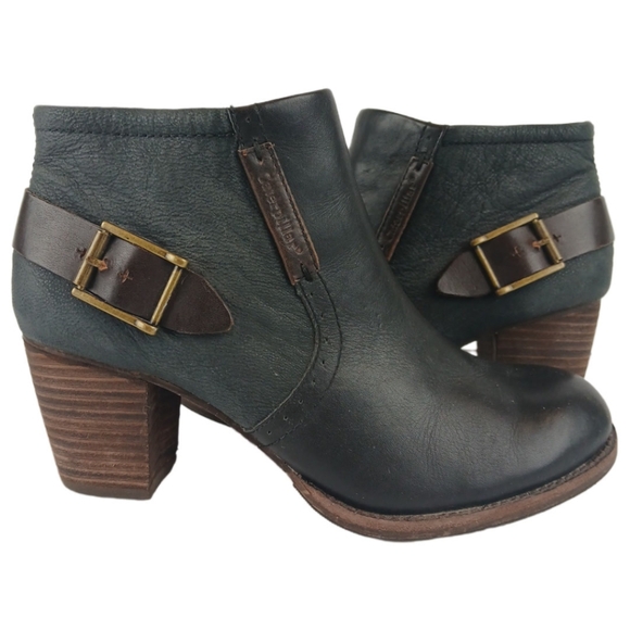 CAT Caterpillar 6.5 Black Brown Annette Ankle Boots Buckled Leather Booties Heel - Picture 2 of 15